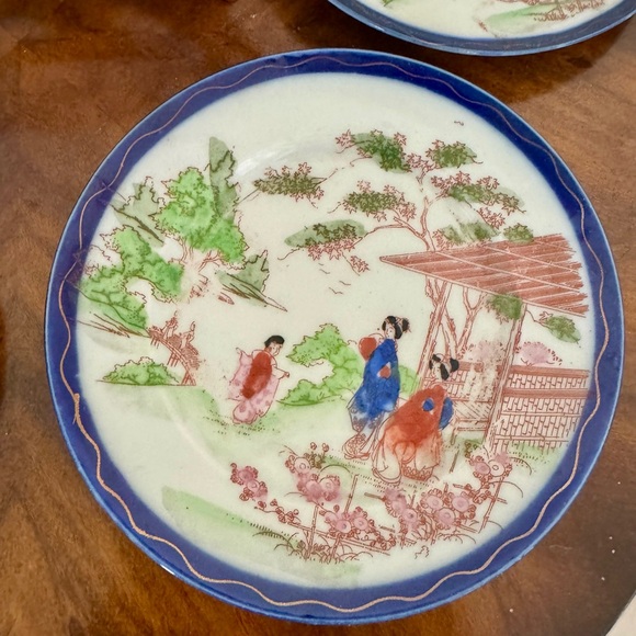 5 Vintage Japanese Hand Painted Porcelain Luncheon Plates With Geisha Girl Decor - Picture 8 of 11